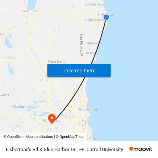 Fisherman's Rd & Blue Harbor Dr. to Carroll University map