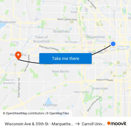 Wisconsin Ave & 35th St - Marquette High School to Carroll University map