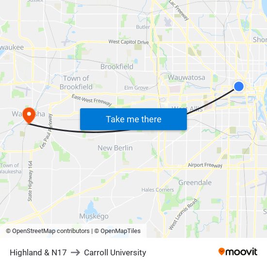 Highland & N17 to Carroll University map