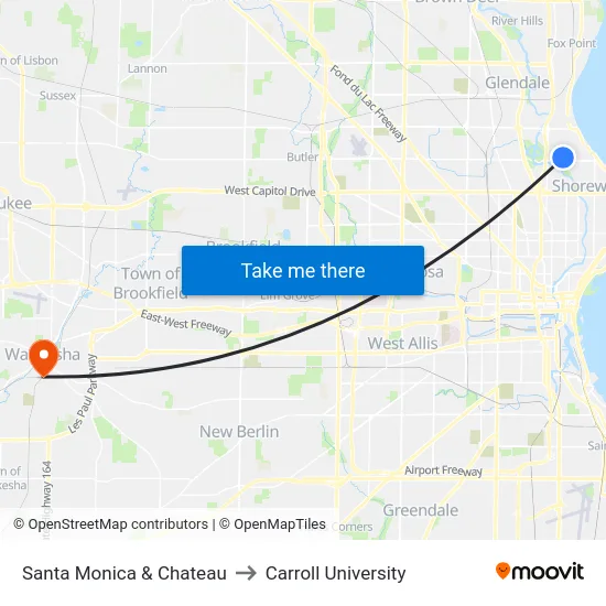 Santa Monica & Chateau to Carroll University map