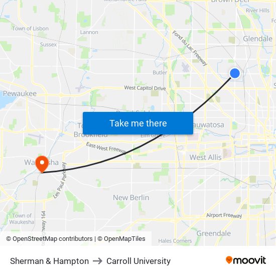 Sherman & Hampton to Carroll University map