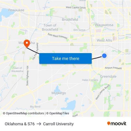 Oklahoma & S76 to Carroll University map