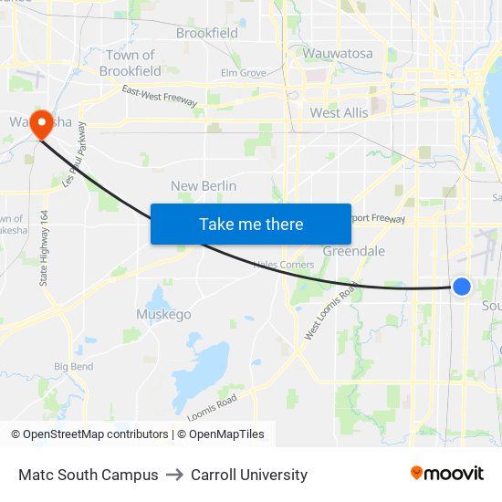 Matc South Campus to Carroll University map