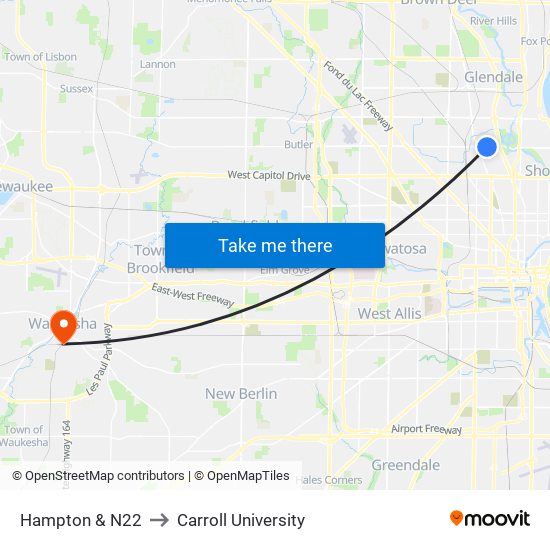 Hampton & N22 to Carroll University map