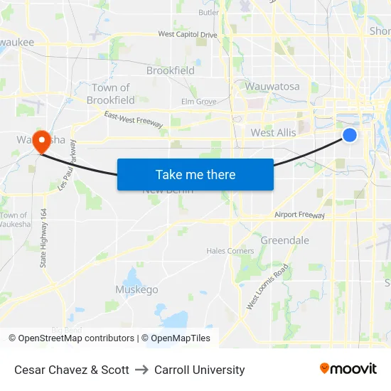 Cesar Chavez & Scott to Carroll University map
