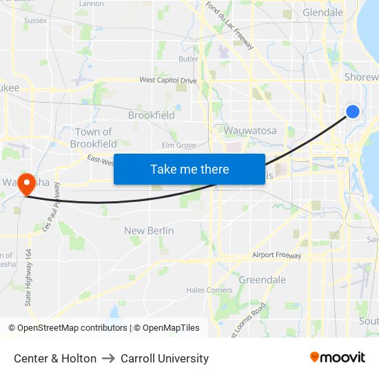 Center & Holton to Carroll University map