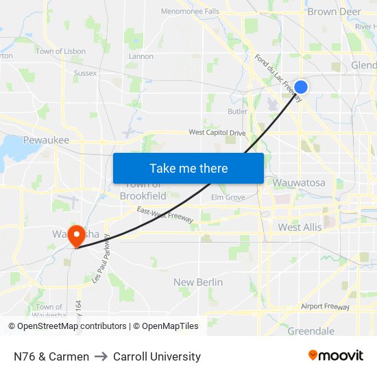 N76 & Carmen to Carroll University map