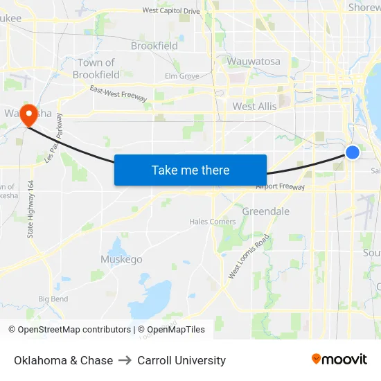 Oklahoma & Chase to Carroll University map