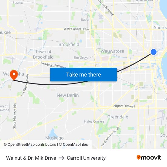 Walnut & Dr. Mlk Drive to Carroll University map