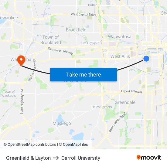 Greenfield & Layton to Carroll University map