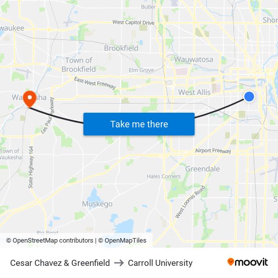 Cesar Chavez  & Greenfield to Carroll University map