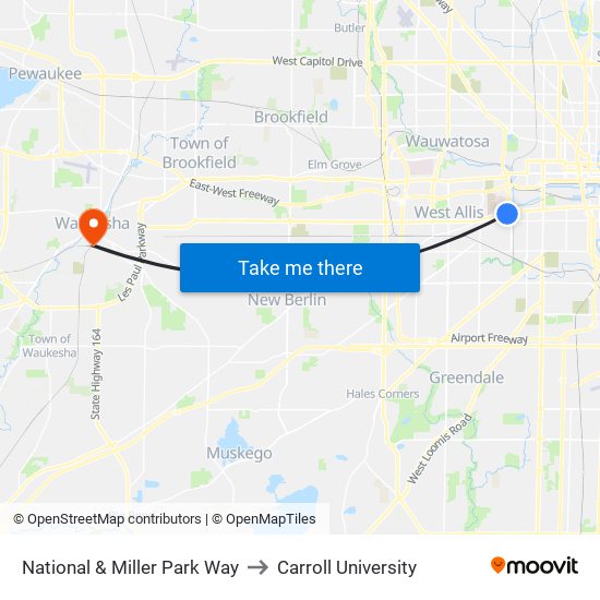 National & Miller Park Way to Carroll University map
