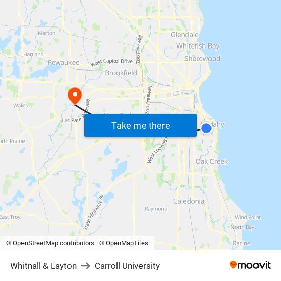 Whitnall & Layton to Carroll University map