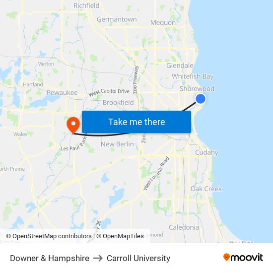Downer & Hampshire to Carroll University map