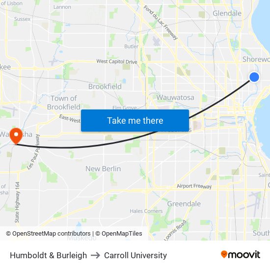 Humboldt & Burleigh to Carroll University map