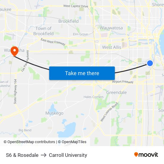 S6 & Rosedale to Carroll University map