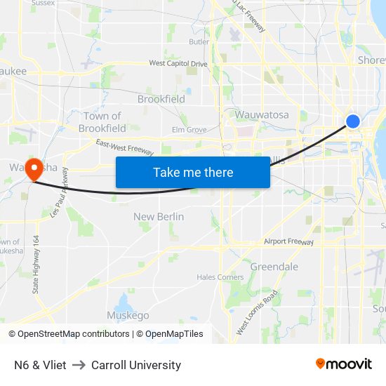 N6 & Vliet to Carroll University map