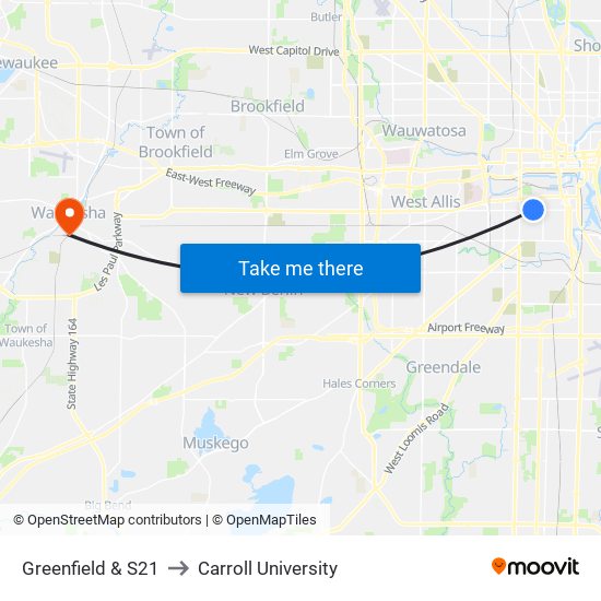 Greenfield & S21 to Carroll University map