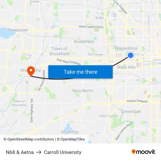 N68 & Aetna to Carroll University map