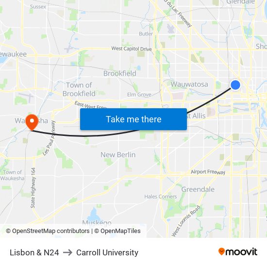 Lisbon & N24 to Carroll University map