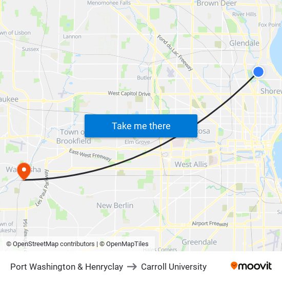 Port Washington & Henryclay to Carroll University map