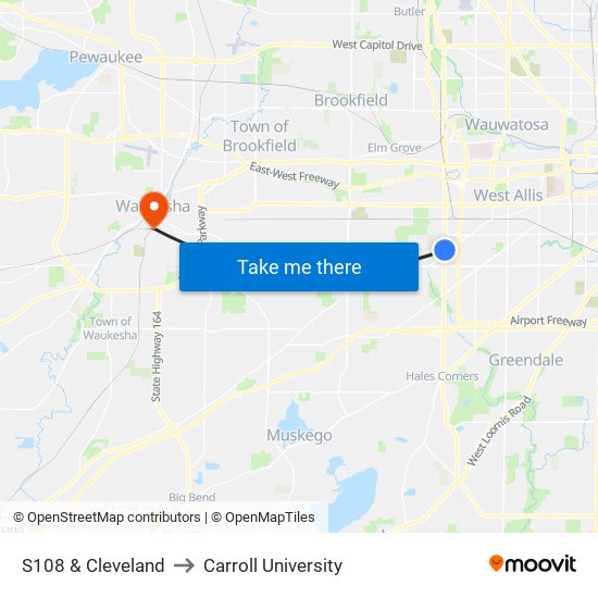 S108 & Cleveland to Carroll University map