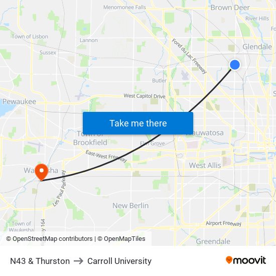 N43 & Thurston to Carroll University map