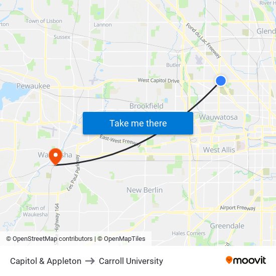 Capitol & Appleton to Carroll University map