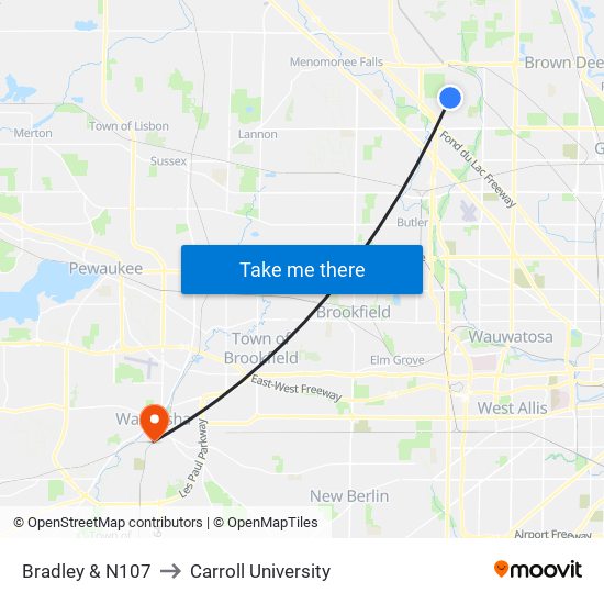 Bradley & N107 to Carroll University map