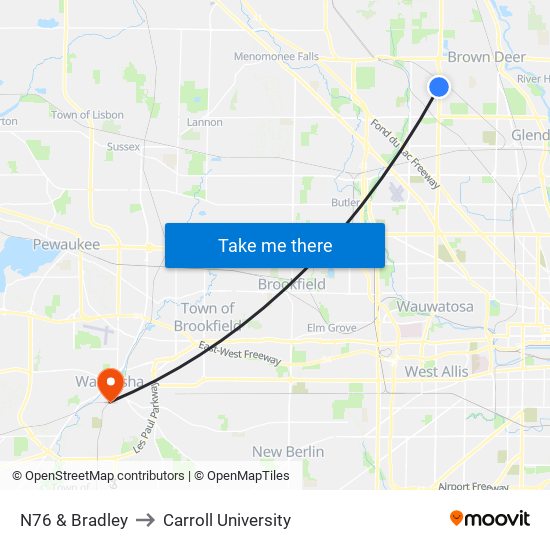 N76 & Bradley to Carroll University map