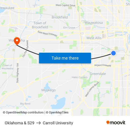 Oklahoma & S29 to Carroll University map