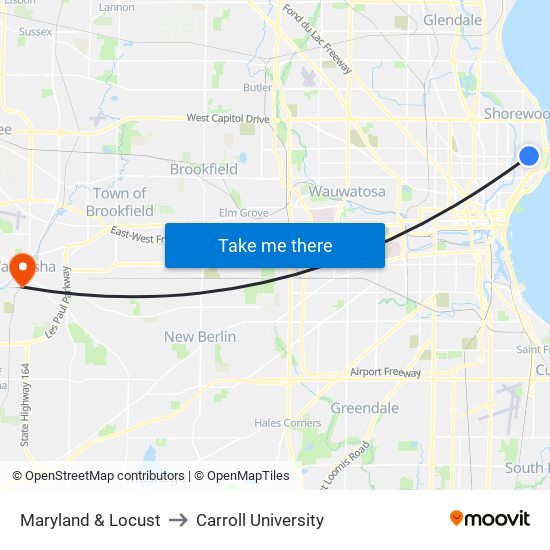 Maryland & Locust to Carroll University map