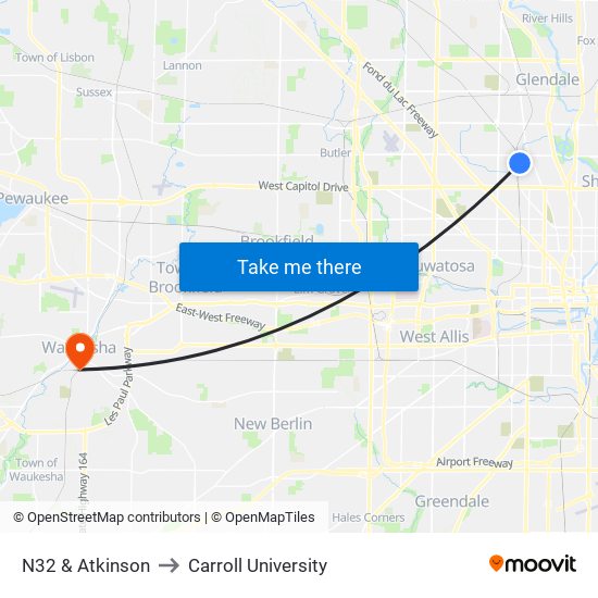 N32 & Atkinson to Carroll University map