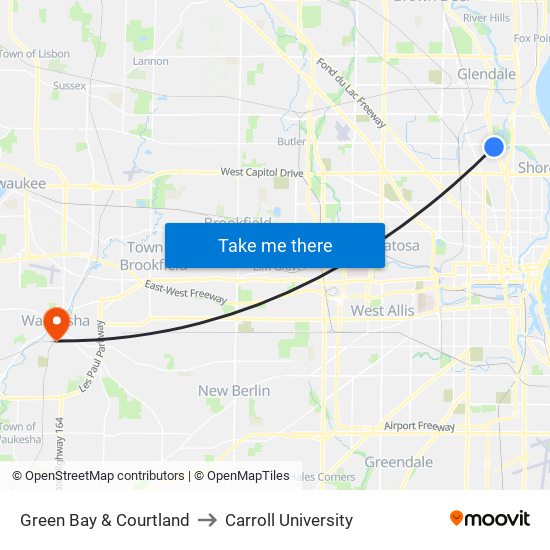 Green Bay & Courtland to Carroll University map