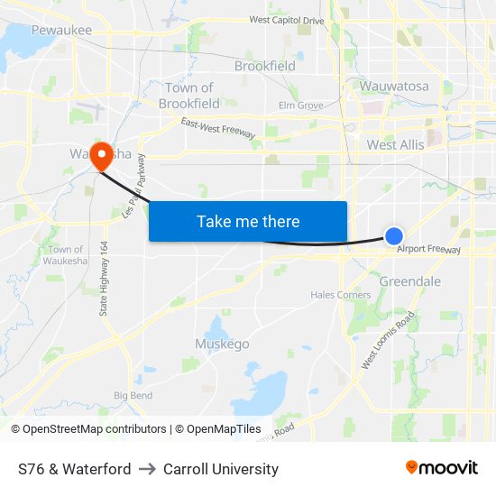 S76 & Waterford to Carroll University map