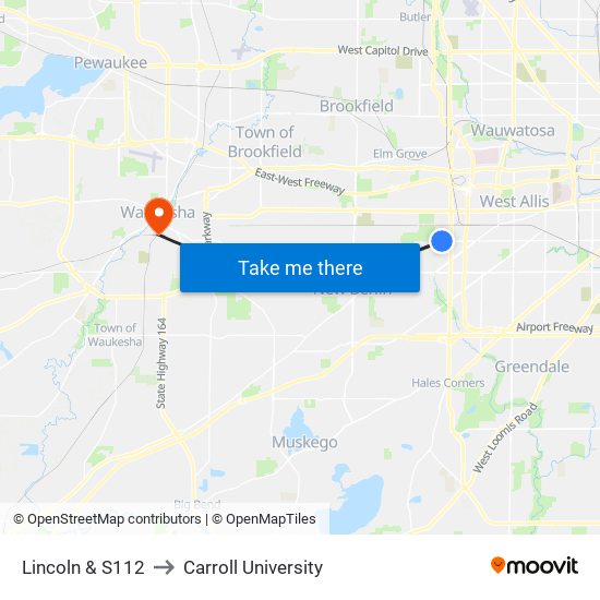 Lincoln & S112 to Carroll University map