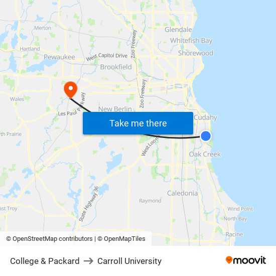 College & Packard to Carroll University map