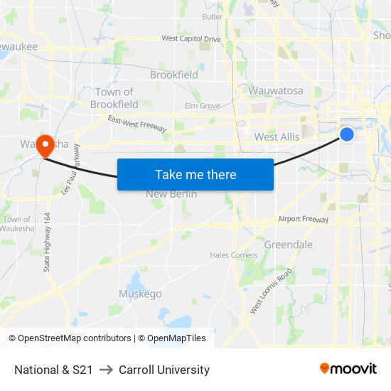 National & S21 to Carroll University map
