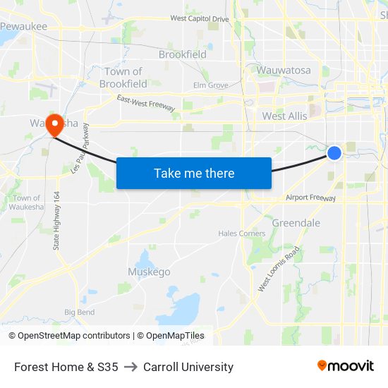 Forest Home & S35 to Carroll University map