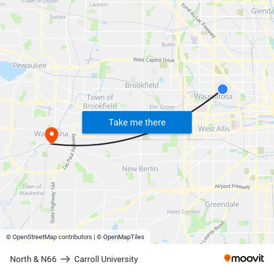 North & N66 to Carroll University map