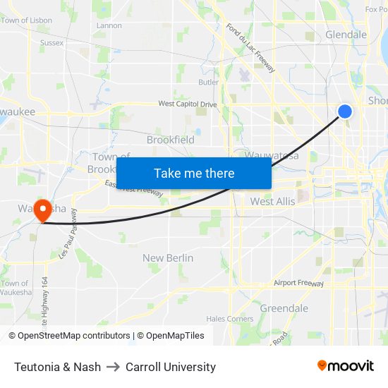 Teutonia & Nash to Carroll University map