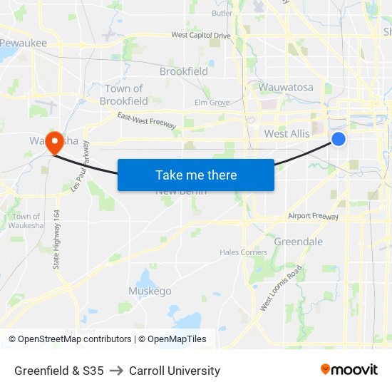 Greenfield & S35 to Carroll University map