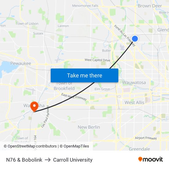 N76 & Bobolink to Carroll University map