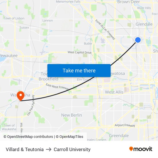 Villard & Teutonia to Carroll University map