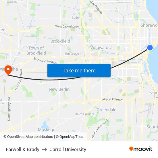 Farwell & Brady to Carroll University map