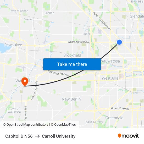 Capitol & N56 to Carroll University map