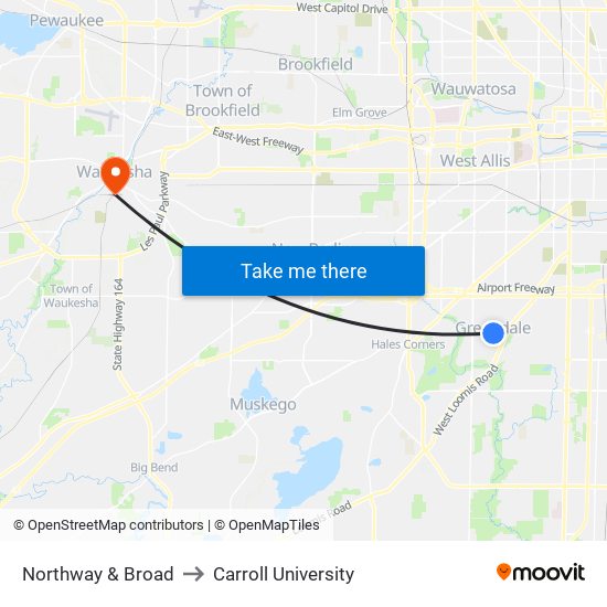 Northway & Broad to Carroll University map