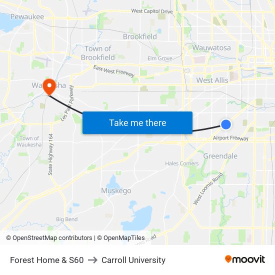 Forest Home & S60 to Carroll University map