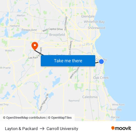 Layton & Packard to Carroll University map