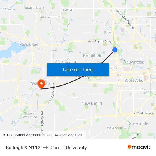 Burleigh & N112 to Carroll University map